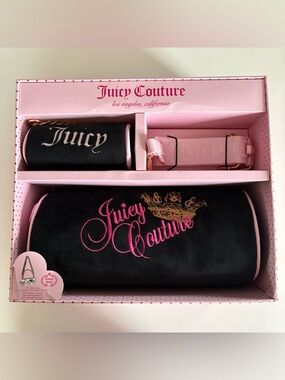Juicy Couture Black & Pink Embroidered Logo Cosmetic Bag with Gold Crown Detail